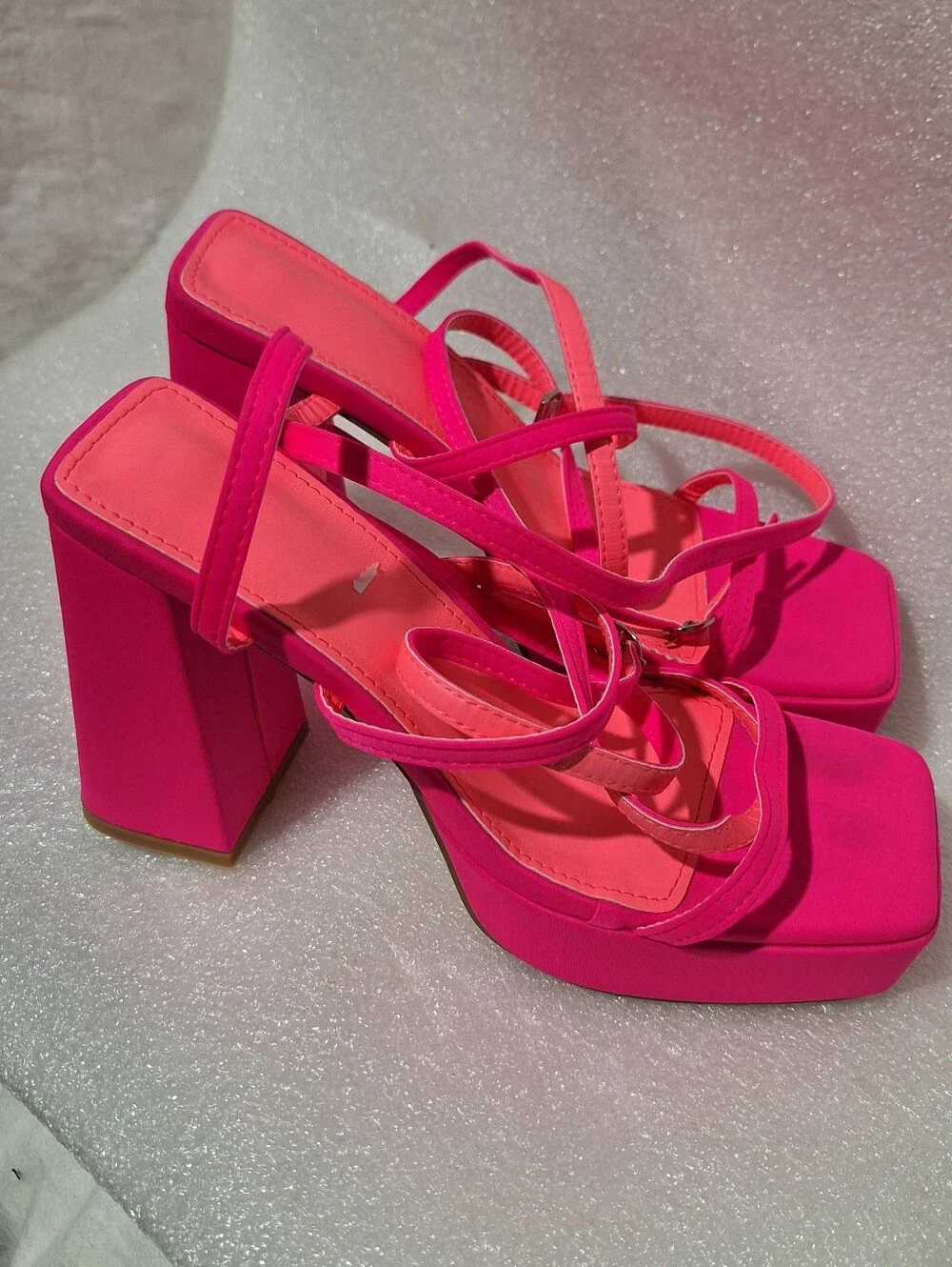 Women's Hot Pink Strappy Block Heel Sandals
